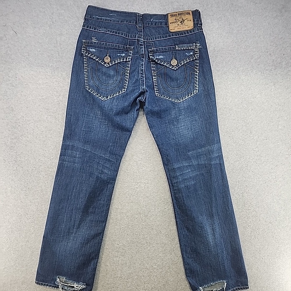True Religion Jeans Mens Ricky Relaxed Straight Big T USA Blue Size 34 Stitch